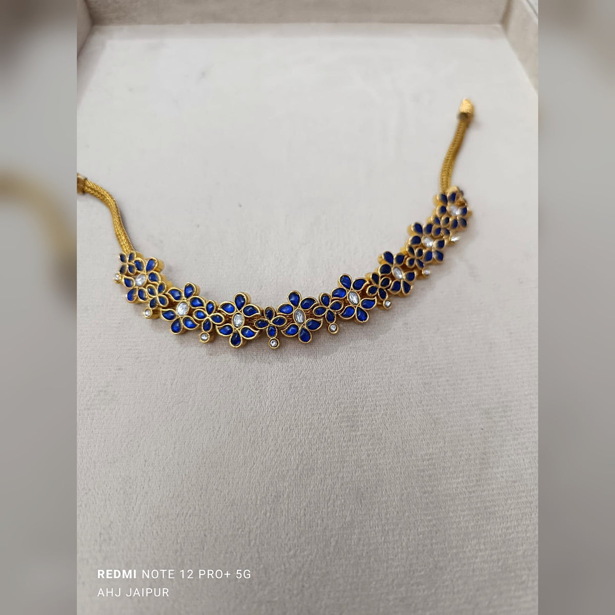 Blue Stone Floral Kundan Choker - Jaipur Jadau Kundan imitation jewellery by House of Shri Dungar