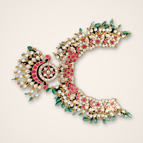 Crescent Kundan Choker with Emerald Drops - Jaipur Jadau Kundan imitation jewellery by House of Shri Dungar