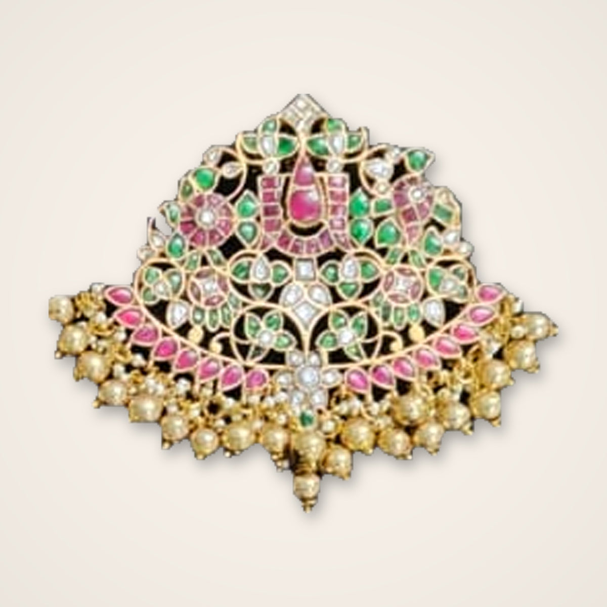 Floral Fan Polki-Style Pendant - Jaipur Jadau Kundan imitation jewellery by House of Shri Dungar