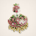 Floral Kundan Pendant with Ruby Drops - Jaipur Jadau Kundan imitation jewellery by House of Shri Dungar