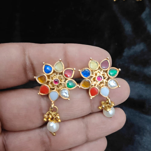 Floral Pearl-Border Kundan Studs - Jaipur Jadau Kundan imitation jewellery by House of Shri Dungar