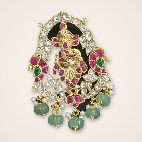 Ganesha Kundan Pendant with Ruby Frame - Jaipur Jadau Kundan imitation jewellery by House of Shri Dungar