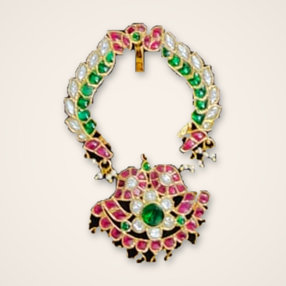 Kundan Pendant with Emerald Chain - Jaipur Jadau Kundan imitation jewellery by House of Shri Dungar