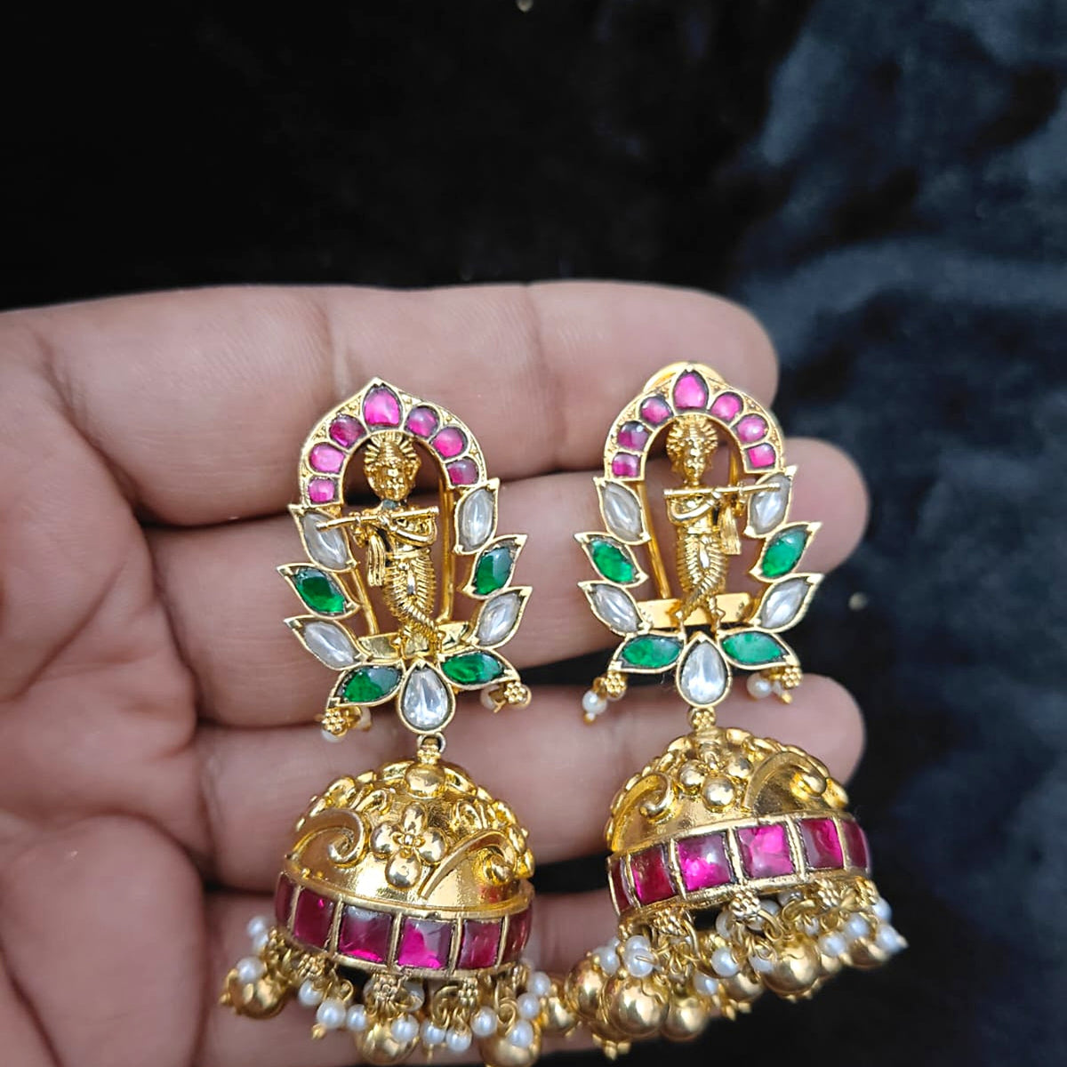 Lakshmi Jhumka with Ruby & Polki Frame - Jaipur Jadau Kundan imitation jewellery by House of Shri Dungar