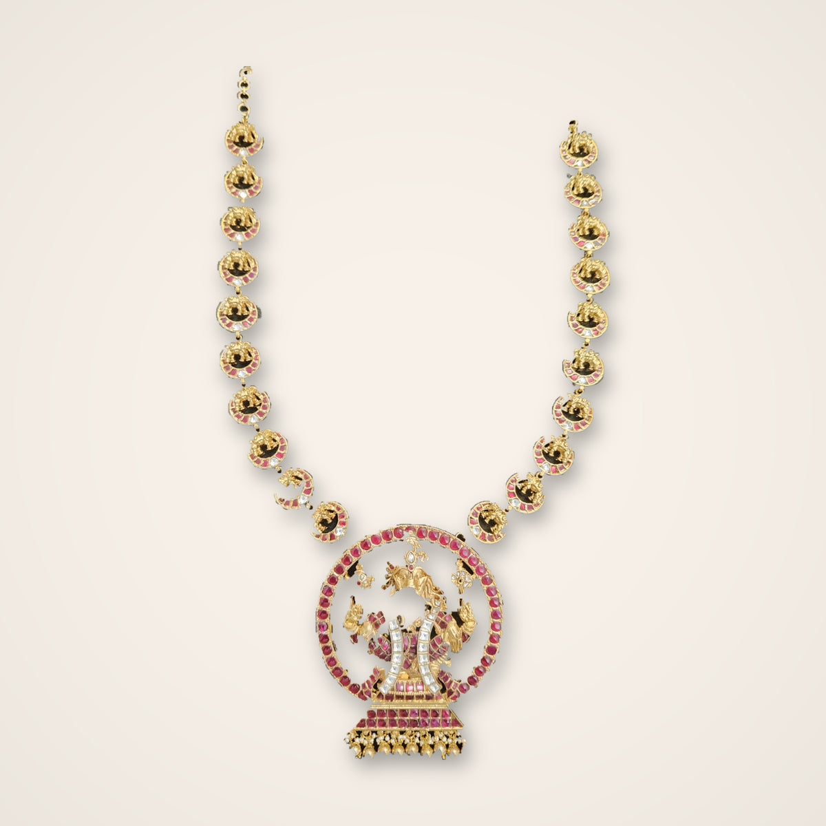 Lakshmi Pendant Gold Bead Chain - Jaipur Jadau Kundan imitation jewellery by House of Shri Dungar