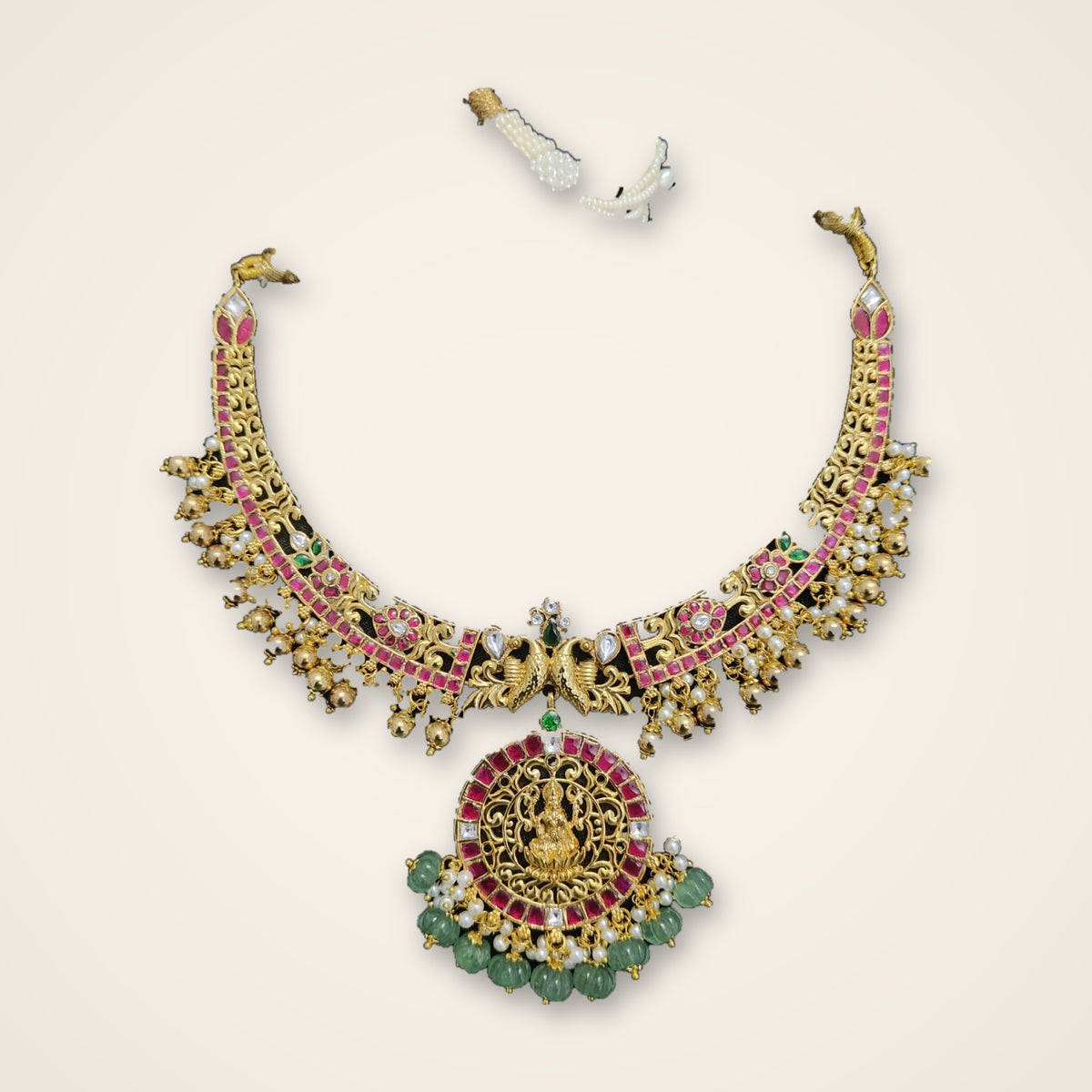 Lakshmi Pendant Gold Kundan Choker - Jaipur Jadau Kundan imitation jewellery by House of Shri Dungar