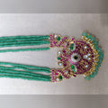 Layered Green Bead Necklace with Kundan Pendant - Jaipur Jadau Kundan imitation jewellery by House of Shri Dungar