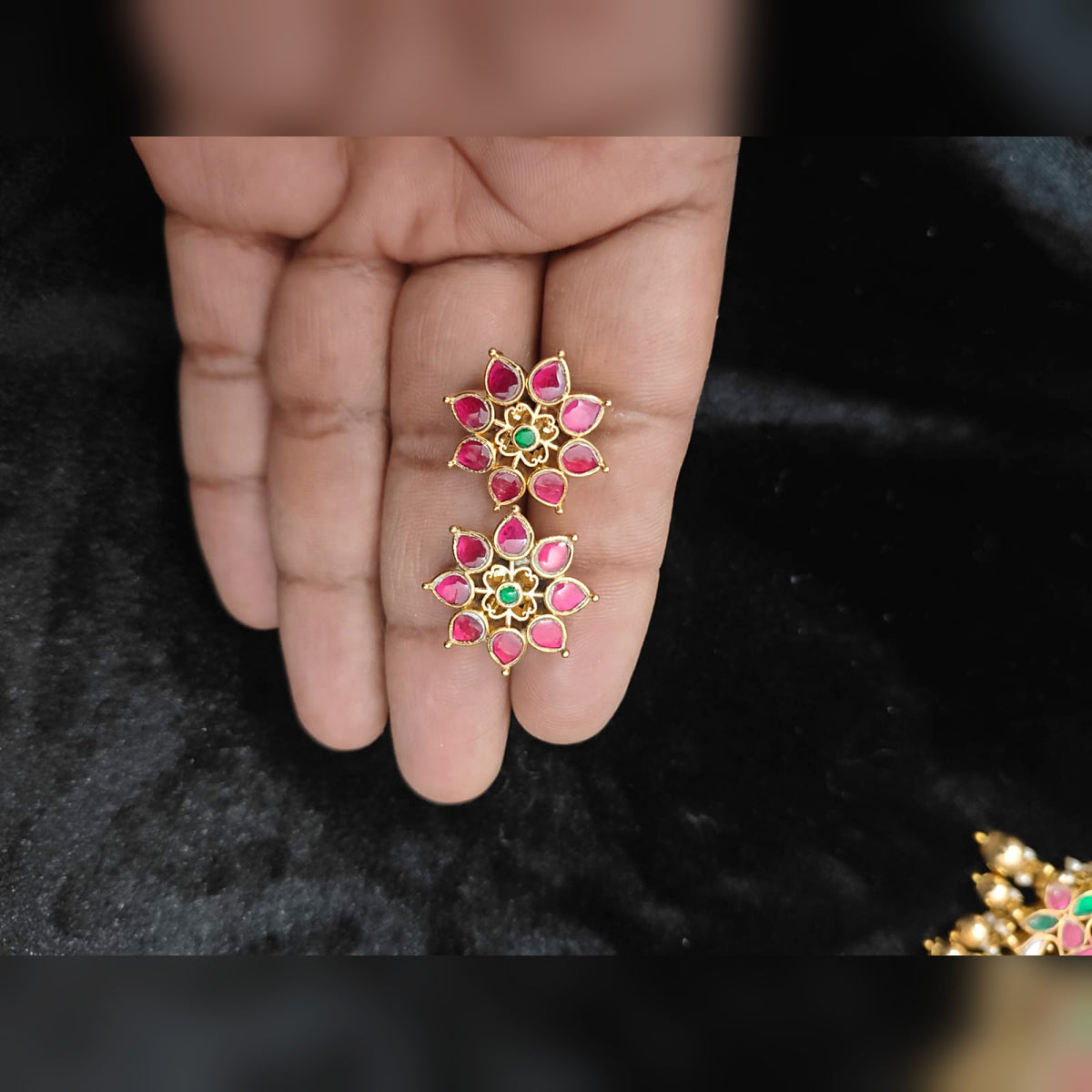 Mini Ruby Flower Studs - Jaipur Jadau Kundan imitation jewellery by House of Shri Dungar