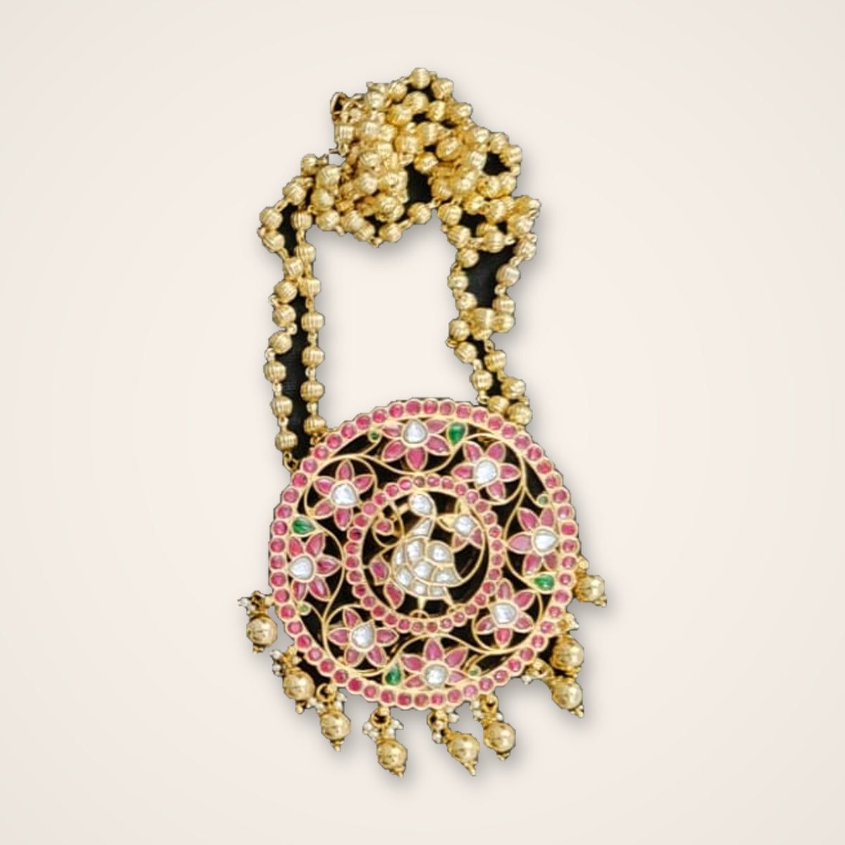 Moon & Lotus Kundan Pendant - Jaipur Jadau Kundan imitation jewellery by House of Shri Dungar