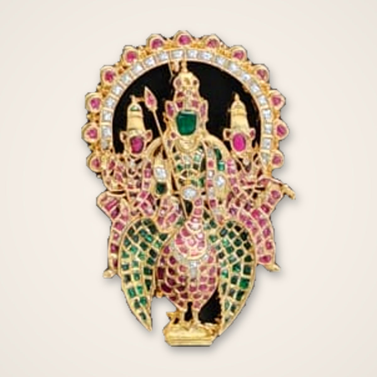 Murugan on Peacock Kundan Pendant - Jaipur Jadau Kundan imitation jewellery by House of Shri Dungar