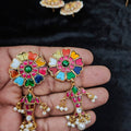Navratna Flower Fish Drop Earrings - Alt View - Jaipur Jadau Kundan imitation jewellery by House of Shri Dungar