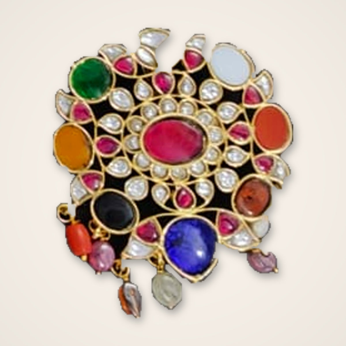 Navratna Polki-Style Pendant - Jaipur Jadau Kundan imitation jewellery by House of Shri Dungar