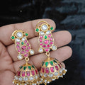 Paisley Ruby Jhumka with Emerald Dome - Jaipur Jadau Kundan imitation jewellery by House of Shri Dungar