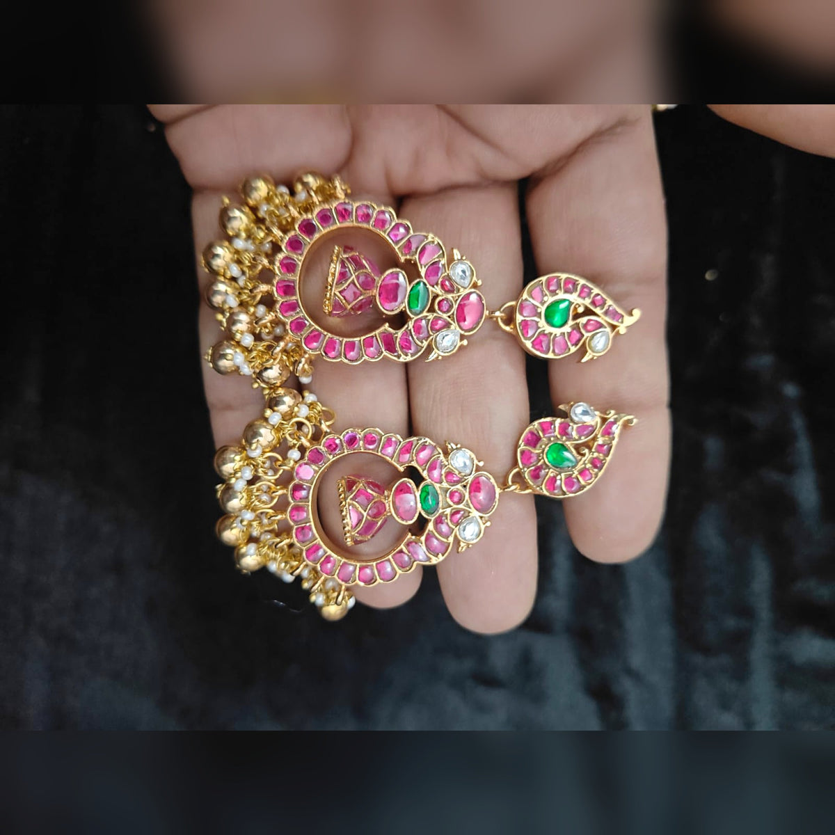 Peacock Chandbali with Paisley Stud - Jaipur Jadau Kundan imitation jewellery by House of Shri Dungar