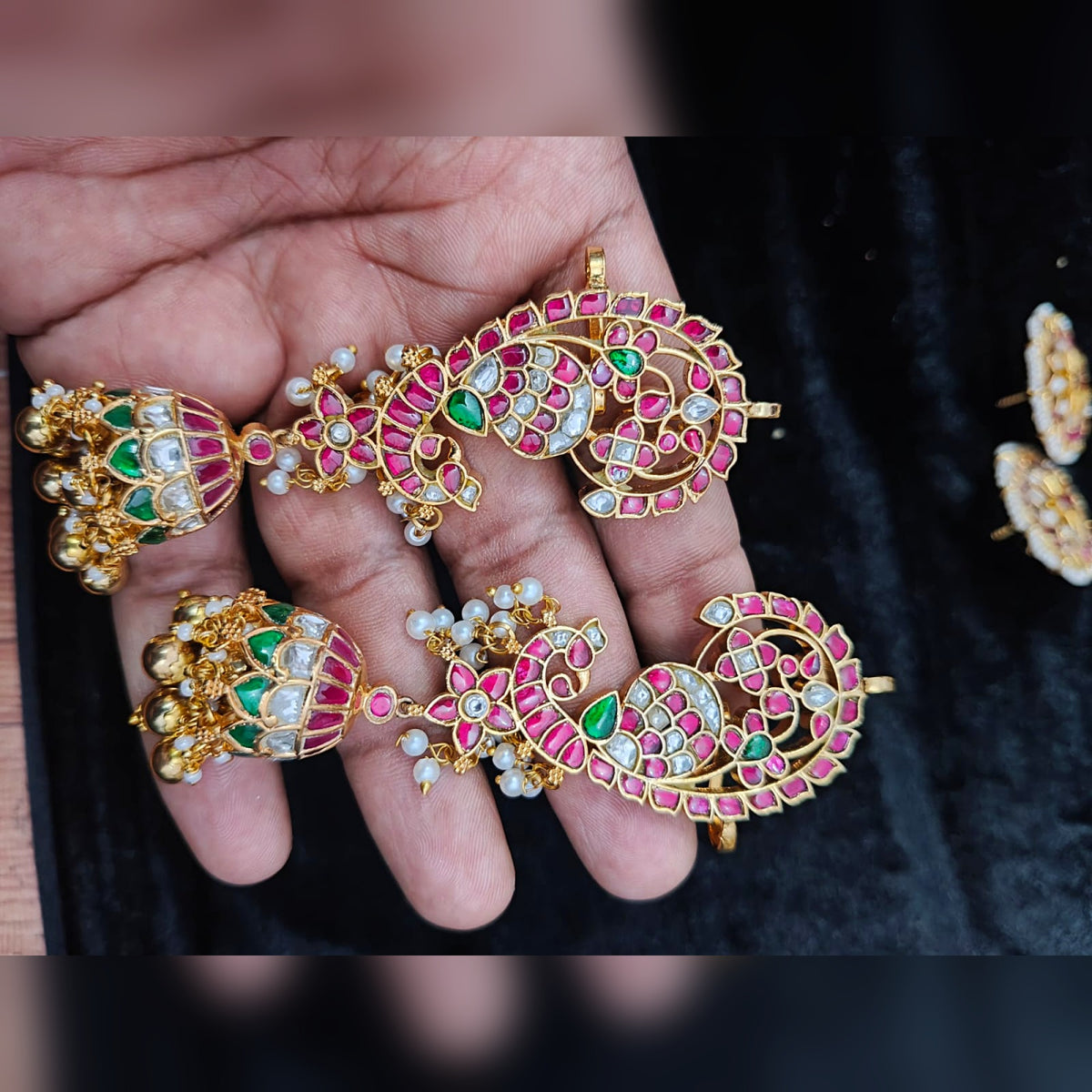Peacock Ear Cuff Jhumka - Ruby - Jaipur Jadau Kundan imitation jewellery by House of Shri Dungar