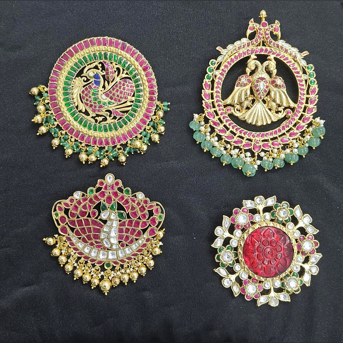 Peacock & Floral Kundan Pendants - Set of Designs - Jaipur Jadau Kundan imitation jewellery by House of Shri Dungar