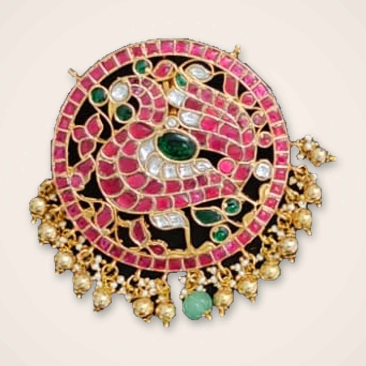 Peacock in Circle Kundan Pendant - Jaipur Jadau Kundan imitation jewellery by House of Shri Dungar