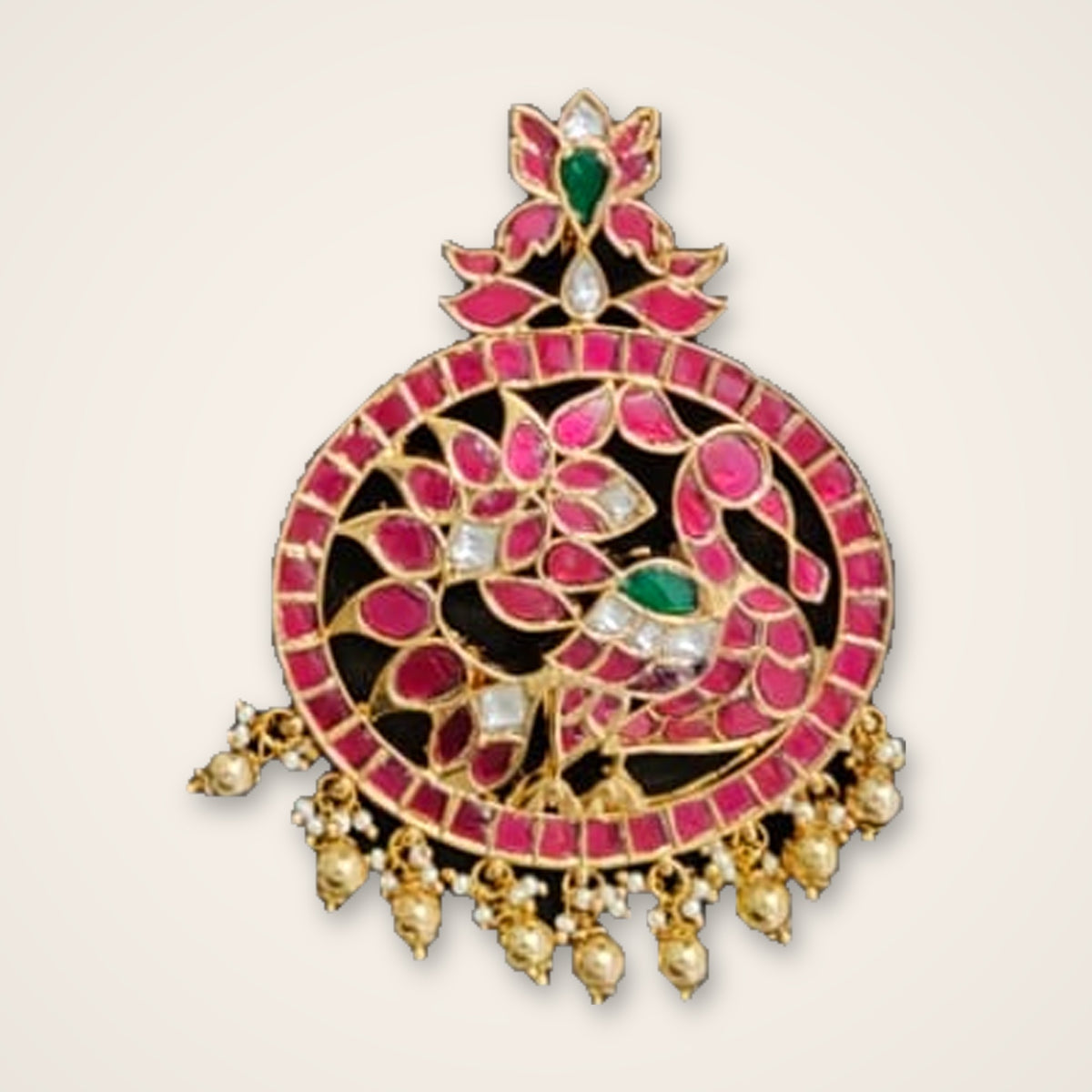 Peacock in Ruby Circle Kundan Pendant - Jaipur Jadau Kundan imitation jewellery by House of Shri Dungar