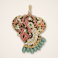 Peacock Paisley Kundan Pendant with Mint Beads - Jaipur Jadau Kundan imitation jewellery by House of Shri Dungar