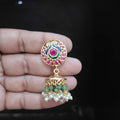 Peacock Round Stud Mini Jhumka - Jaipur Jadau Kundan imitation jewellery by House of Shri Dungar