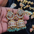 Polki-Style Chandbali Jhumka with Mint Beads - Jaipur Jadau Kundan imitation jewellery by House of Shri Dungar