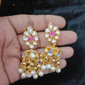 Polki-Style Flower Jhumka with Pearls - Jaipur Jadau Kundan imitation jewellery by House of Shri Dungar