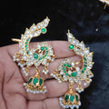 Polki-Style Peacock Ear Cuff Jhumka - Emerald - Jaipur Jadau Kundan imitation jewellery by House of Shri Dungar