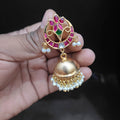 Ruby Crescent Stud with Gold Jhumka - Jaipur Jadau Kundan imitation jewellery by House of Shri Dungar