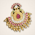 Ruby Drop Kundan Pendant with Gold Beads - Jaipur Jadau Kundan imitation jewellery by House of Shri Dungar