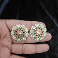 Ruby & Emerald Chandbali with Carved Bead - Jaipur Jadau Kundan imitation jewellery by House of Shri Dungar