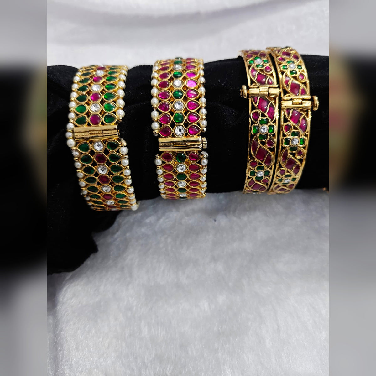 Ruby & Emerald Jadau Kada Set - Jaipur Jadau Kundan imitation jewellery by House of Shri Dungar