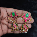 Ruby & Emerald Lotus Jhumka - Jaipur Jadau Kundan imitation jewellery by House of Shri Dungar