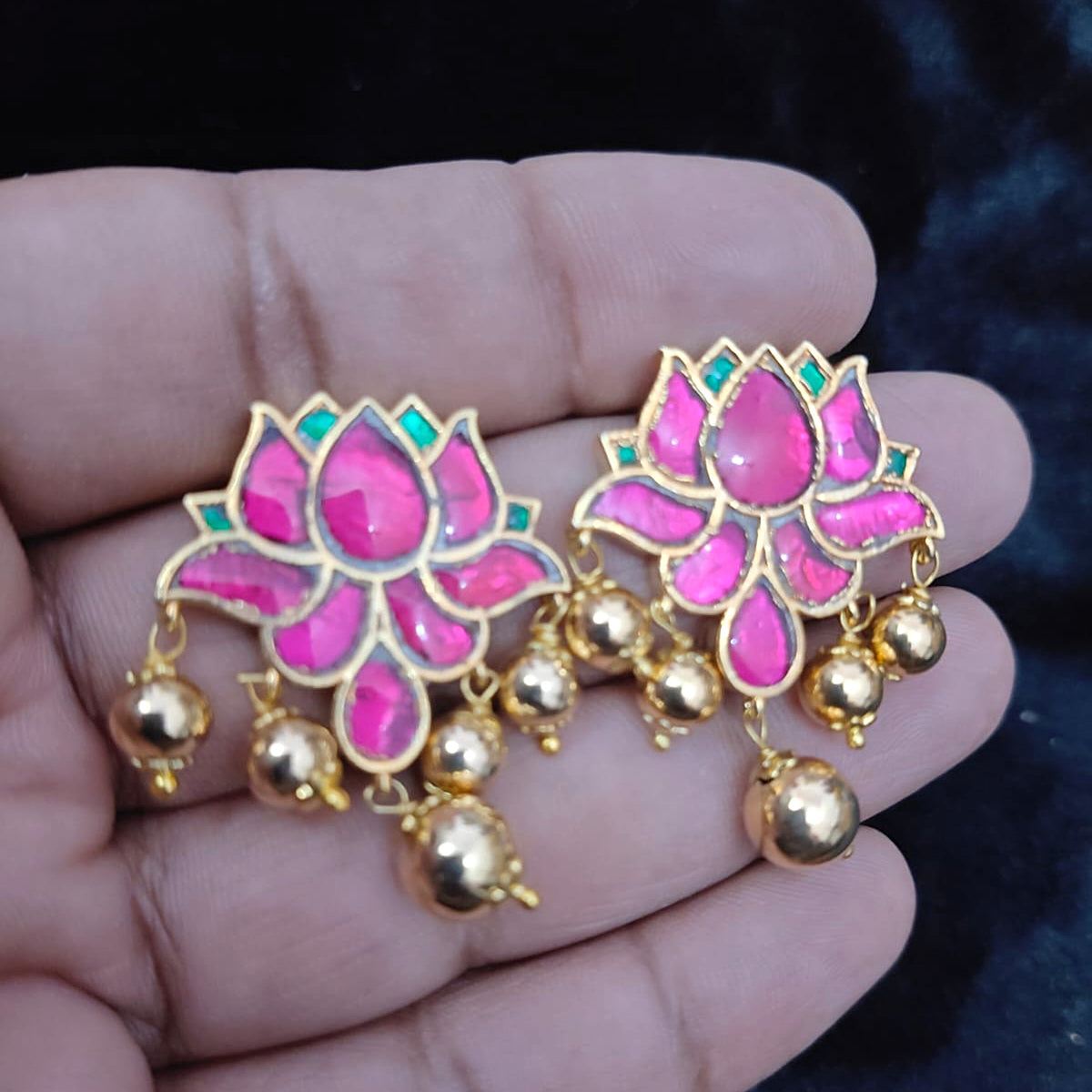 Ruby & Emerald Paisley Filigree Jhumka - Jaipur Jadau Kundan imitation jewellery by House of Shri Dungar