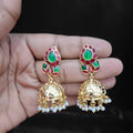 Ruby & Emerald Paisley Gold Jhumka - Alt - Jaipur Jadau Kundan imitation jewellery by House of Shri Dungar