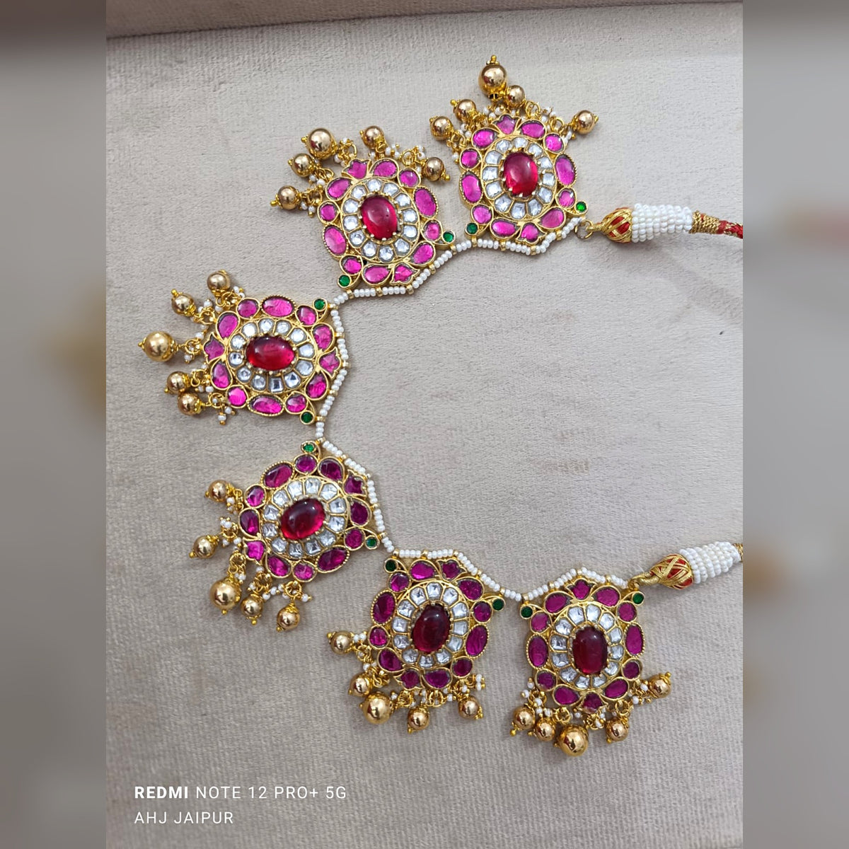 Ruby Floral Kundan Necklace with Gold Beads - Jaipur Jadau Kundan imitation jewellery by House of Shri Dungar