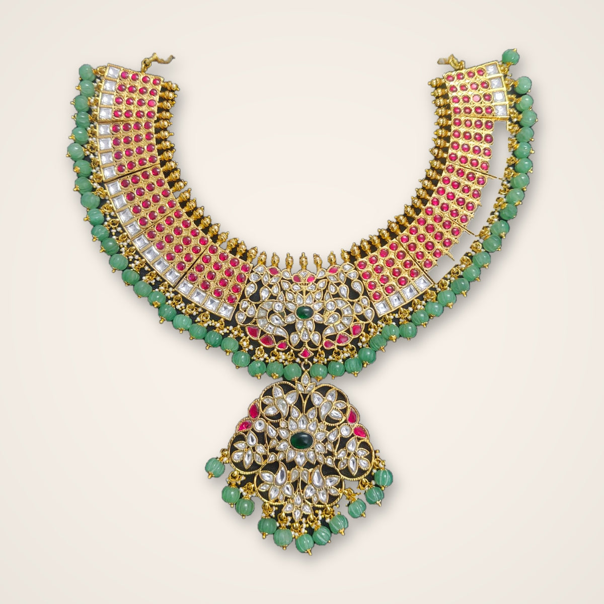 Ruby & Green Bead Bridal Choker - Jaipur Jadau Kundan imitation jewellery by House of Shri Dungar