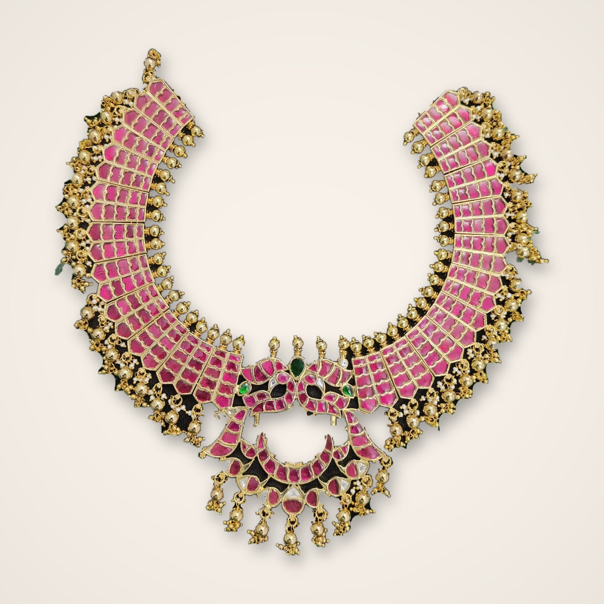 Ruby Kundan Bridal Bib Necklace - Jaipur Jadau Kundan imitation jewellery by House of Shri Dungar