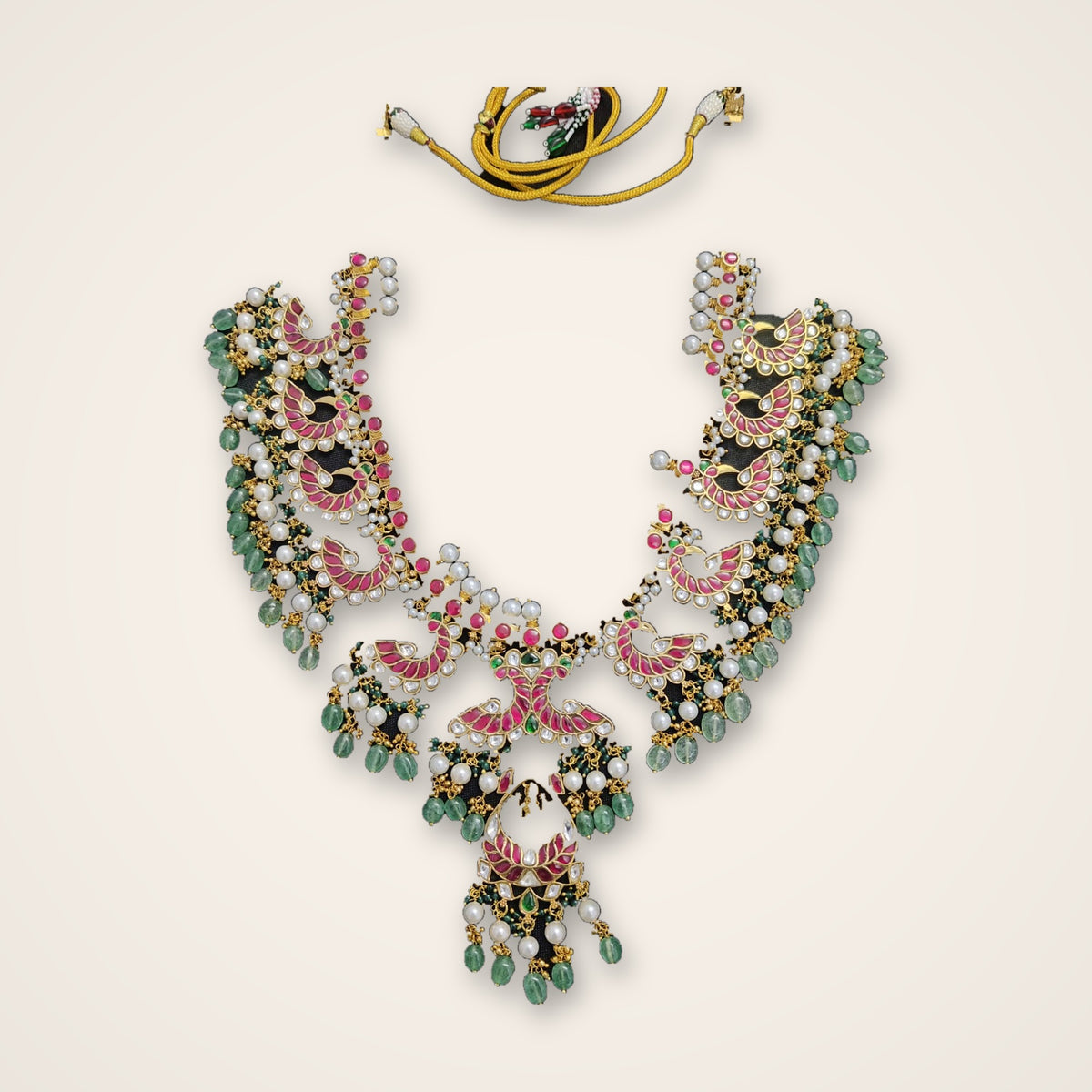 Ruby Kundan Layered Necklace with Pearl Drops - Jaipur Jadau Kundan imitation jewellery by House of Shri Dungar