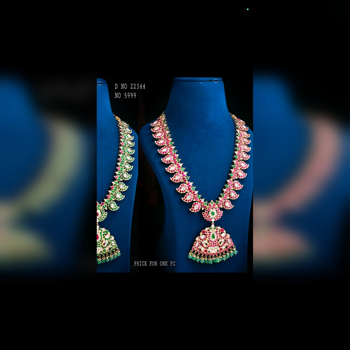 Ruby Kundan Long Necklace with Temple Pendant - Jaipur Jadau Kundan imitation jewellery by House of Shri Dungar