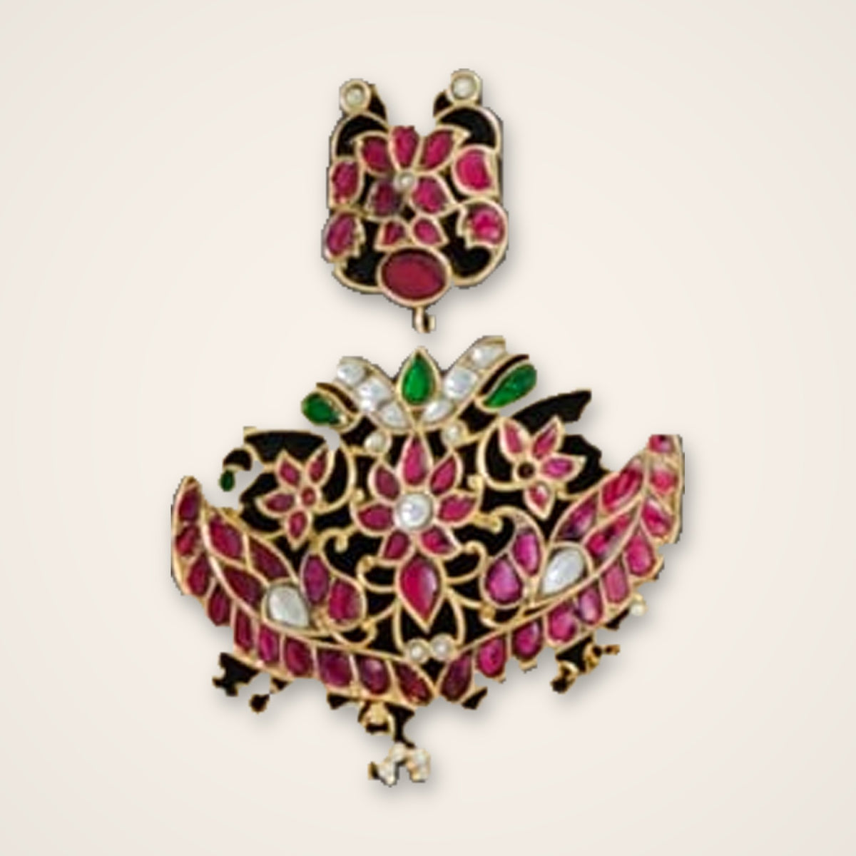 Ruby Kundan Pendant with Bird Motif - Jaipur Jadau Kundan imitation jewellery by House of Shri Dungar