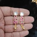 Ruby Leaf Drop Earrings with Gold Bead - Jaipur Jadau Kundan imitation jewellery by House of Shri Dungar