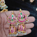 Ruby Lotus Chandbali with Leaf Jhumka - Jaipur Jadau Kundan imitation jewellery by House of Shri Dungar