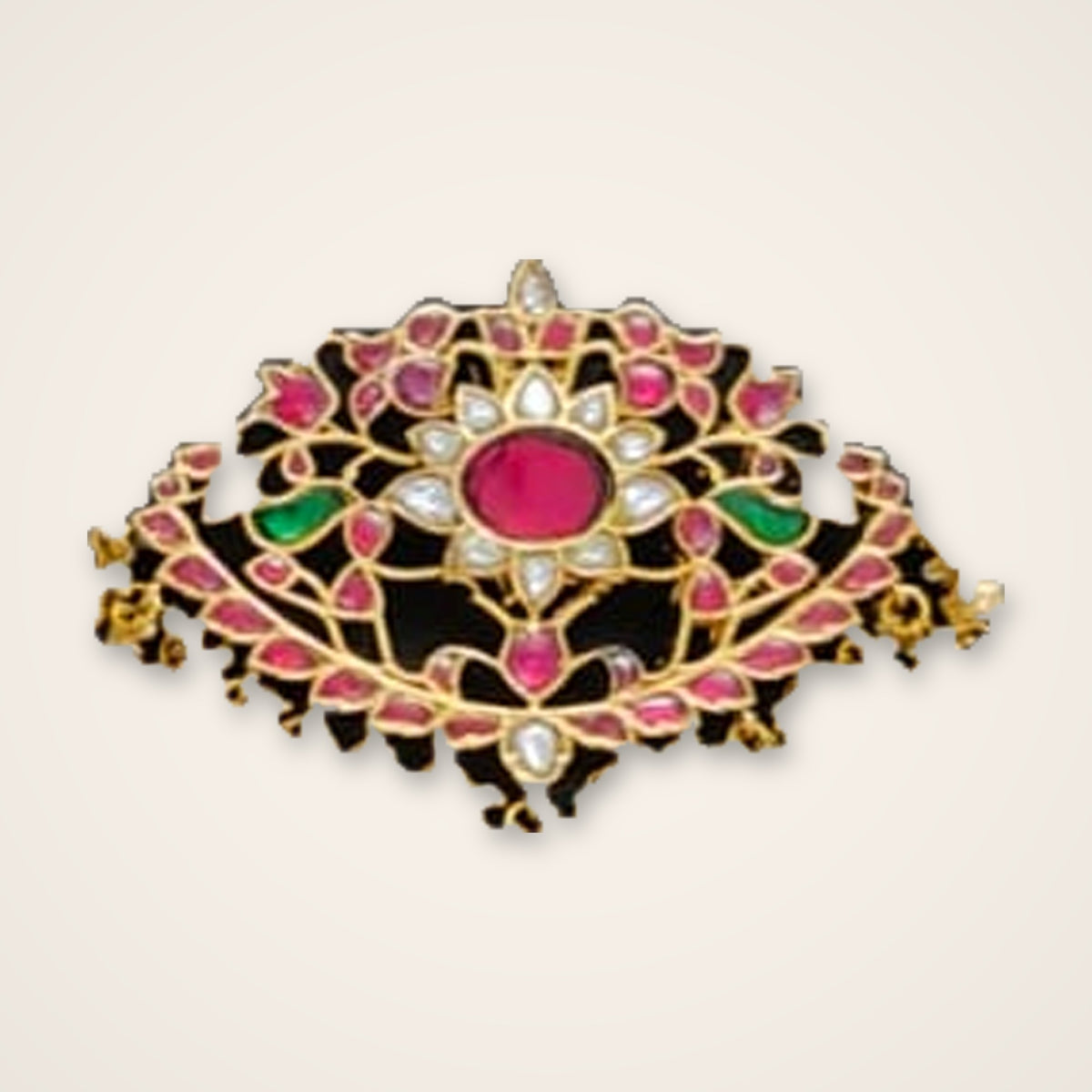 Ruby Lotus Kundan Pendant - Jaipur Jadau Kundan imitation jewellery by House of Shri Dungar