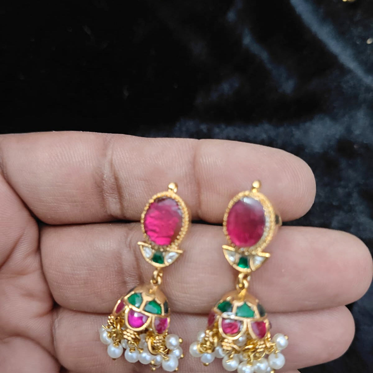 Ruby Oval Mini Jhumka - Jaipur Jadau Kundan imitation jewellery by House of Shri Dungar