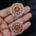 Ruby Polki-Style Chakra Studs with Pearl Border - Jaipur Jadau Kundan imitation jewellery by House of Shri Dungar