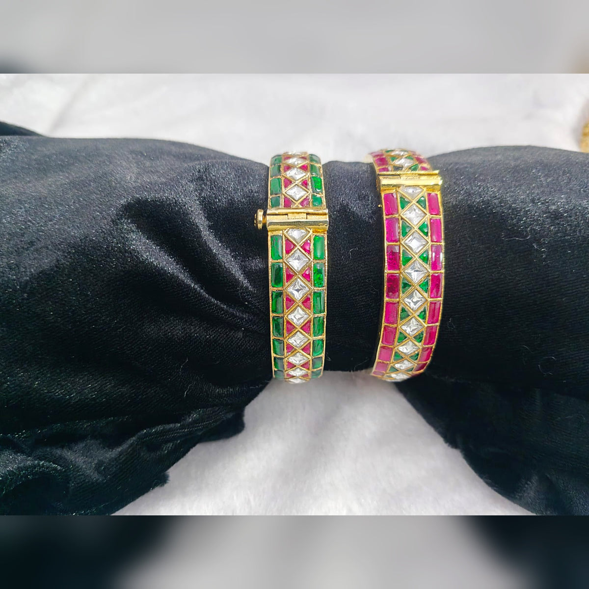 Ruby Polki-Style Kundan Bangles (Pair) - Jaipur Jadau Kundan imitation jewellery by House of Shri Dungar