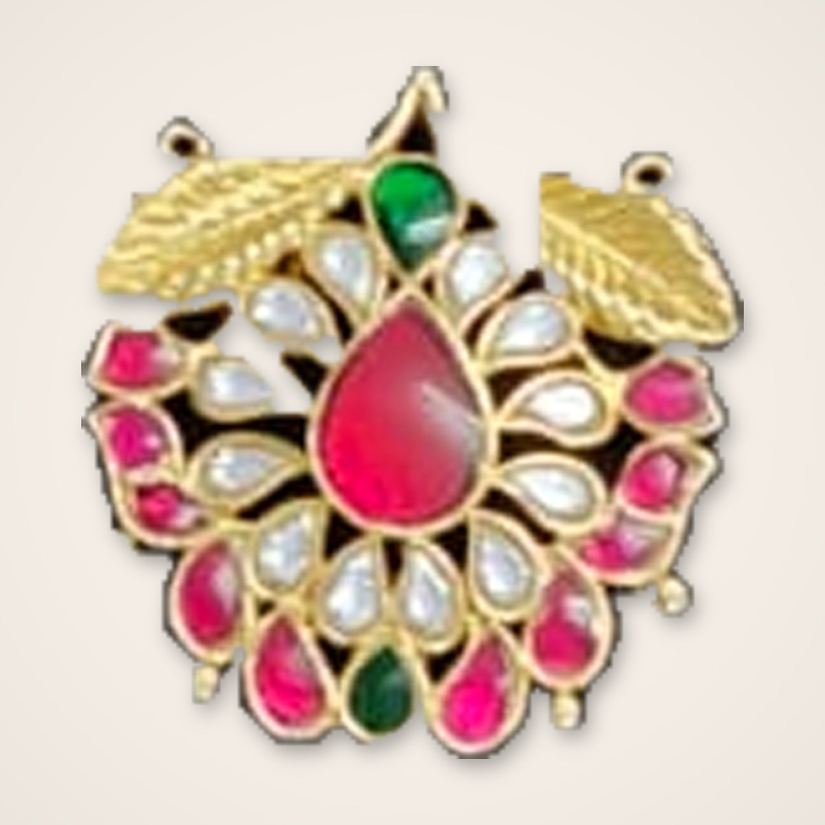 Ruby Teardrop Leaf Pendant - Jaipur Jadau Kundan imitation jewellery by House of Shri Dungar