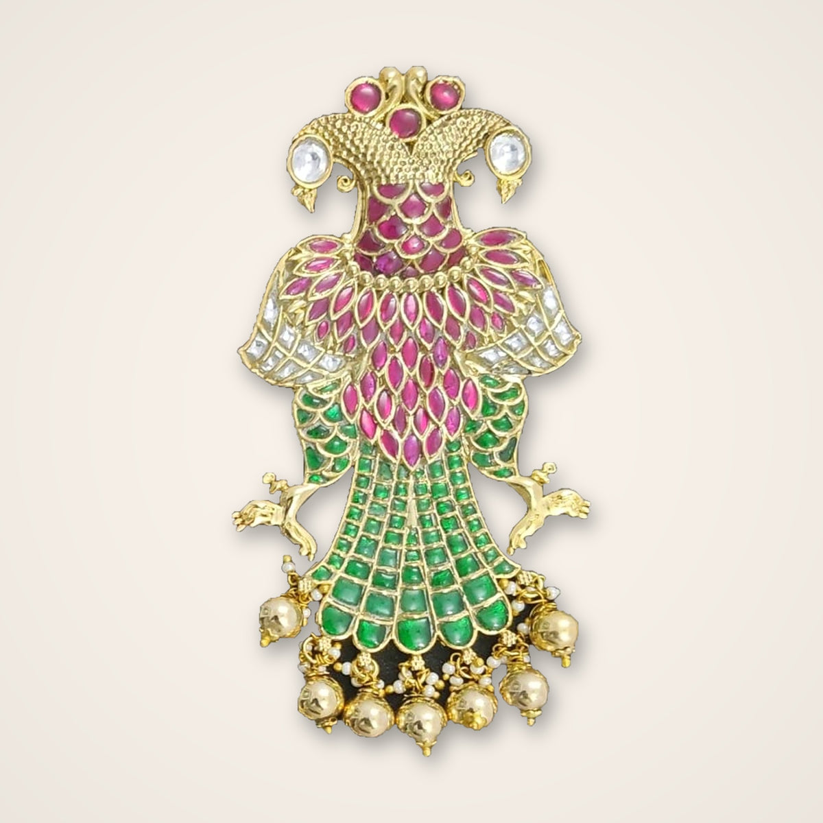 Twin Parrot Kundan Pendant - Ruby - Jaipur Jadau Kundan imitation jewellery by House of Shri Dungar