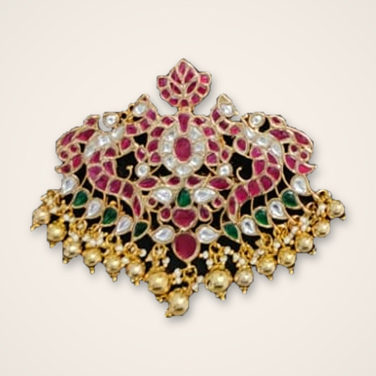 Twin Peacock Ruby Kundan Pendant - Jaipur Jadau Kundan imitation jewellery by House of Shri Dungar