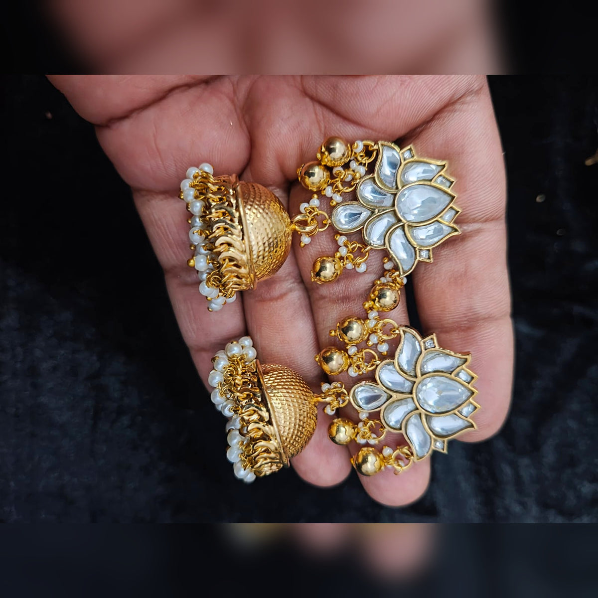 White Lotus Kundan Jhumka - Jaipur Jadau Kundan imitation jewellery by House of Shri Dungar